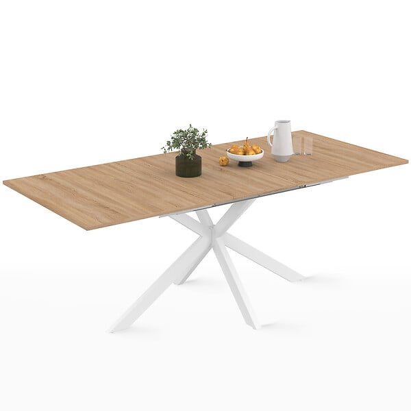 ID MARKET - Table à manger extensible rectangle ALIX 6-10 personnes bois et blanc 160-200 cm - large