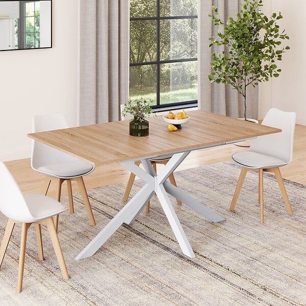 ID MARKET - Table à manger extensible rectangle ALIX 6-10 personnes bois et blanc 160-200 cm - large