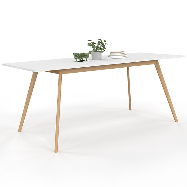 ID MARKET - Table scandinave extensible rectangle INGA 6-10 personnes blanche 160-200 cm - large