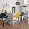 ID MARKET - Lot de 4 tabourets de bar THALYA en velours mix color bleu, gris clair, gris foncé, jaune avec demi-accoudoirs - vignette