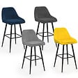 ID MARKET - Lot de 4 tabourets de bar THALYA en velours mix color bleu, gris clair, gris foncé, jaune avec demi-accoudoirs - vignette