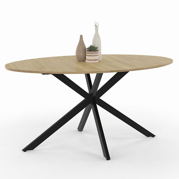 ID MARKET - Table à manger ovale ALIX 8 personnes pied araignée bois et noir 150 cm - large