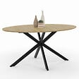 ID MARKET - Table à manger ovale ALIX 8 personnes pied araignée bois et noir 150 cm - vignette