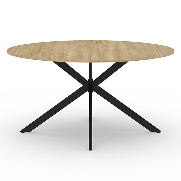 ID MARKET - Table à manger ovale ALIX 8 personnes pied araignée bois et noir 150 cm - large