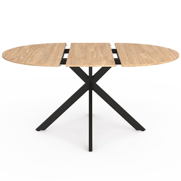 ID MARKET - Table à manger extensible ronde ALIX 4-8 personnes pied araignée bois et noir 110-150 cm - large