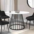 ID MARKET - Table à manger ronde YUNA 6 personnes pied filaire en métal noir et plateau effet marbre blanc ALASKA 110 cm - vignette