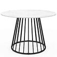 ID MARKET - Table à manger ronde YUNA 6 personnes pied filaire en métal noir et plateau effet marbre blanc ALASKA 110 cm - vignette