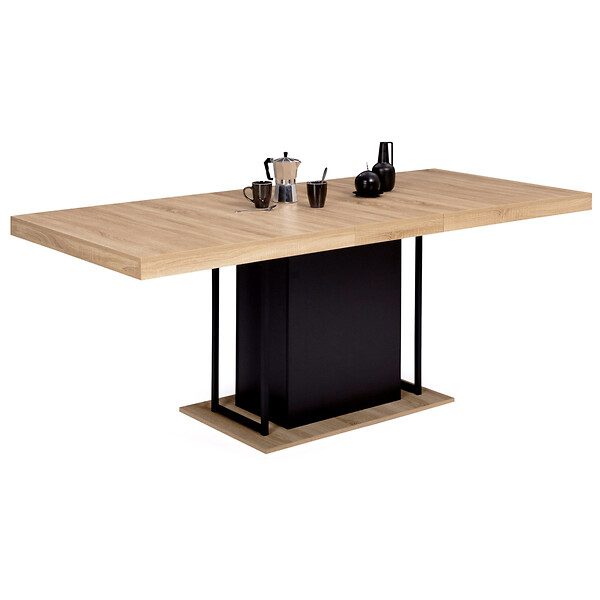 ID MARKET - Table à manger extensible rectangle UGO 6-10 personnes bois façon hêtre et noir 160-200 cm - large
