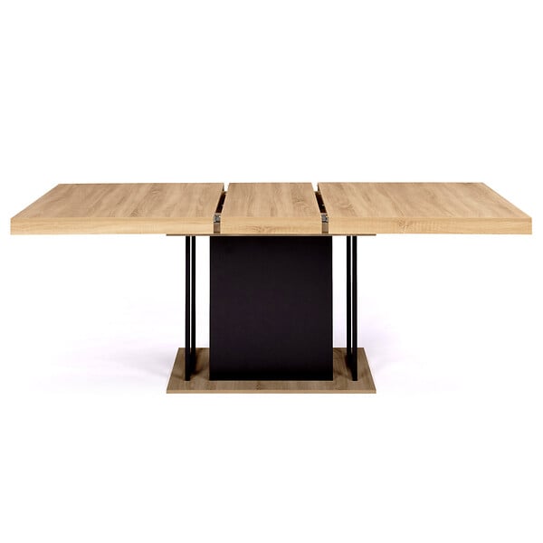 ID MARKET - Table à manger extensible rectangle UGO 6-10 personnes bois façon hêtre et noir 160-200 cm - large