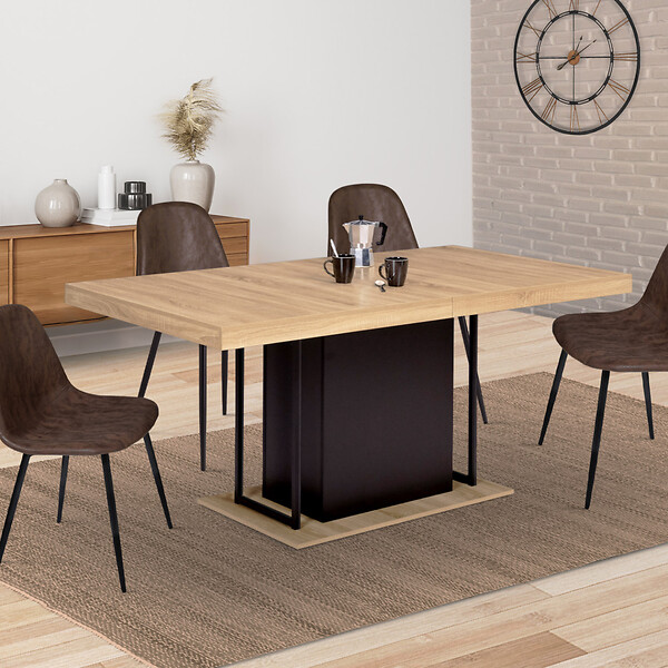 ID MARKET - Table à manger extensible rectangle UGO 6-10 personnes bois façon hêtre et noir 160-200 cm - large