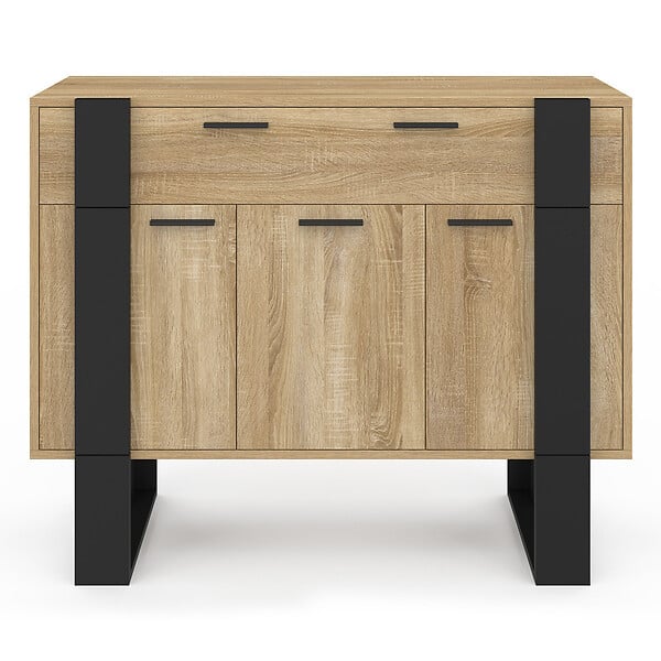 ID MARKET - Buffet 100 cm PHOENIX 3 portes et 1 tiroir bois et noir - large