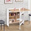 ID MARKET - Table console pliable EDI 2-6 personnes avec rangements bois blanc plateau façon hêtre 150 x 80 cm - vignette