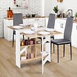 ID MARKET - Table console pliable EDI 2-6 personnes avec rangements bois blanc plateau façon hêtre 150 x 80 cm - vignette