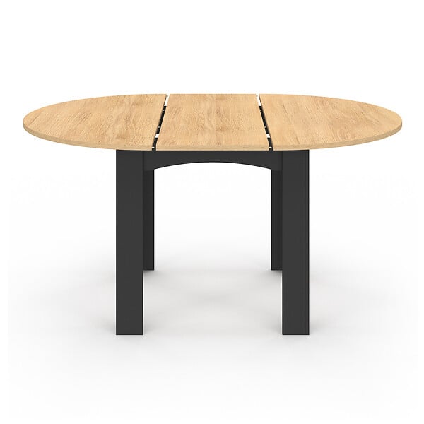 ID MARKET - Table à manger extensible ronde DONA 4-8 personnes noire plateau façon hêtre 110-150 cm - large