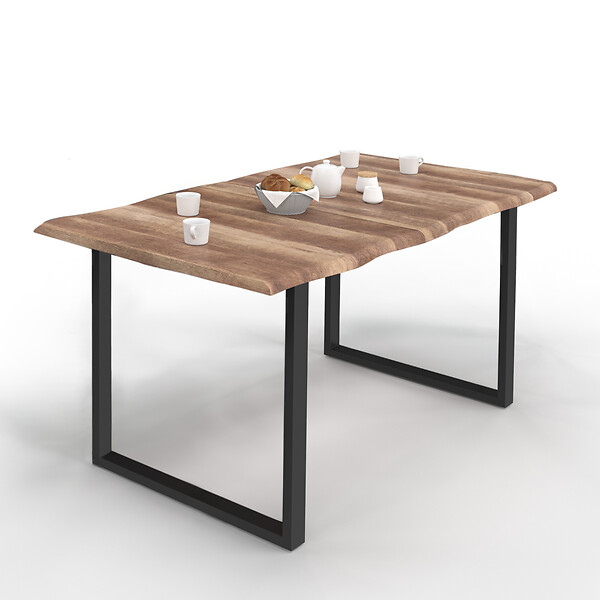 ID MARKET - Table à manger rectangle DAKOTA 6 personnes pieds forme en U design industriel 160 cm - large