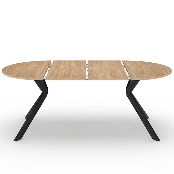 ID MARKET - Table à manger extensible ronde ALIX 4-10 personnes pied araignée bois et noir 110-200 cm - large