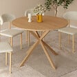 ID MARKET - Table à manger ronde ALIX 6 personnes pied araignée bois effet hêtre 110 cm - vignette