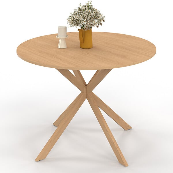 ID MARKET - Table à manger ronde ALIX 6 personnes pied araignée bois effet hêtre 110 cm - large