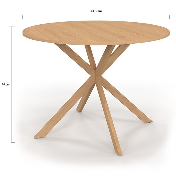 ID MARKET - Table à manger ronde ALIX 6 personnes pied araignée bois effet hêtre 110 cm - large
