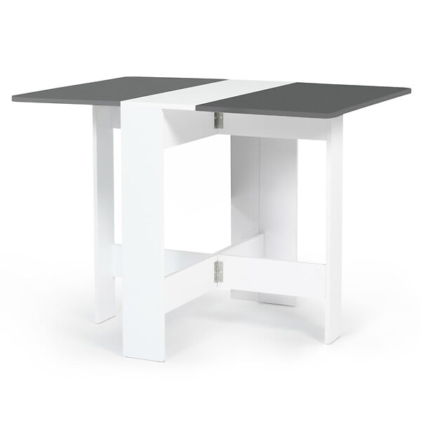 ID MARKET - Table console pliable EDI 2-4 personnes bois blanc plateau gris 103 x 76 cm - large