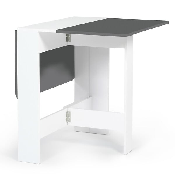 ID MARKET - Table console pliable EDI 2-4 personnes bois blanc plateau gris 103 x 76 cm - large