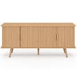 ID MARKET - Buffet bas 140 cm JULIETTE 4 portes effet lattes tasseau bois coloris chêne - vignette