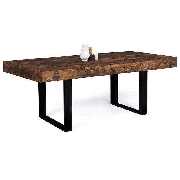 ID MARKET - Table à manger rectangle PHOENIX 8 personnes bois effet vieilli et noir 200 cm - large
