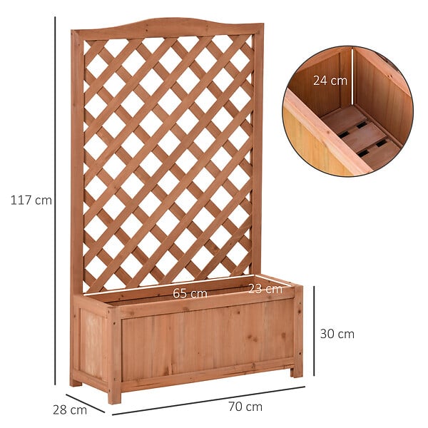 OUTSUNNY - Jardinière avec treillis - bac à fleurs - jardinière sur pied - dim. 70L x 28l x 117H cm - fond à lattes - bois sapin pré-huilé - large