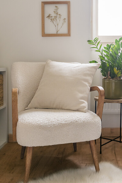 FIL ARIANE - FA - Coussin déhoussable avec passepoil 50 x 50 cm Polyester chenille OSIRIS Sable - large
