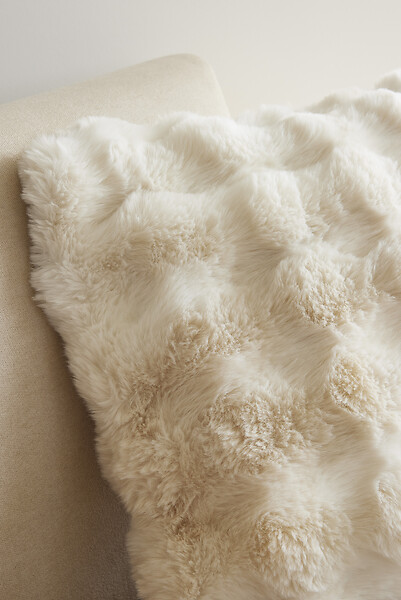 FIL ARIANE - FA - Coussin imprimé déhoussable 50 x 50 cm Polyester  fausse fourrure ASTRA Ivoire - large