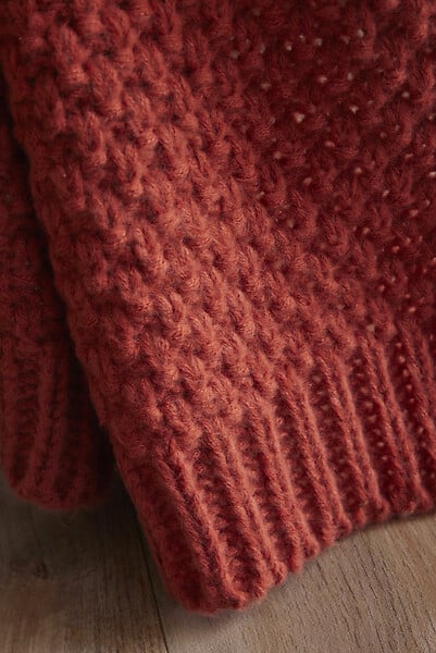 FIL ARIANE - Plaid tricot polyester OLYMPIA - Terracotta - L.125xl.150cm - large