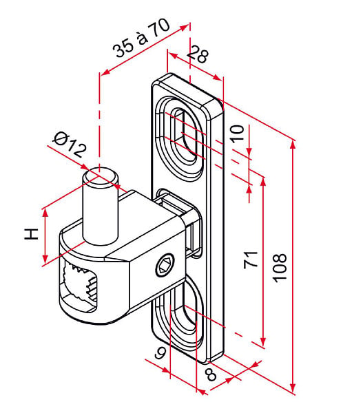 TIRARD - Gond de portail MULTIFIX T à axe réglable de 35 à 70mm diamètre pivot 12mm - TIRARD - NA619026 - large