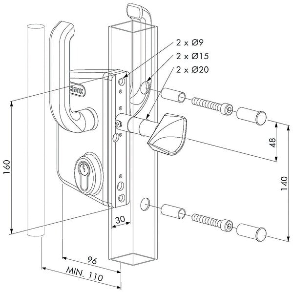 LOCINOX - Serrure LS type industriel pour portail coulissant tube 80mm argent - LOCINOX - P00015130-SILV - large