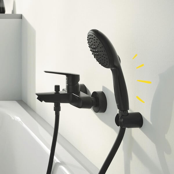 GROHE - Support mural pour douchette Vitalio noir mat + microfibre - large