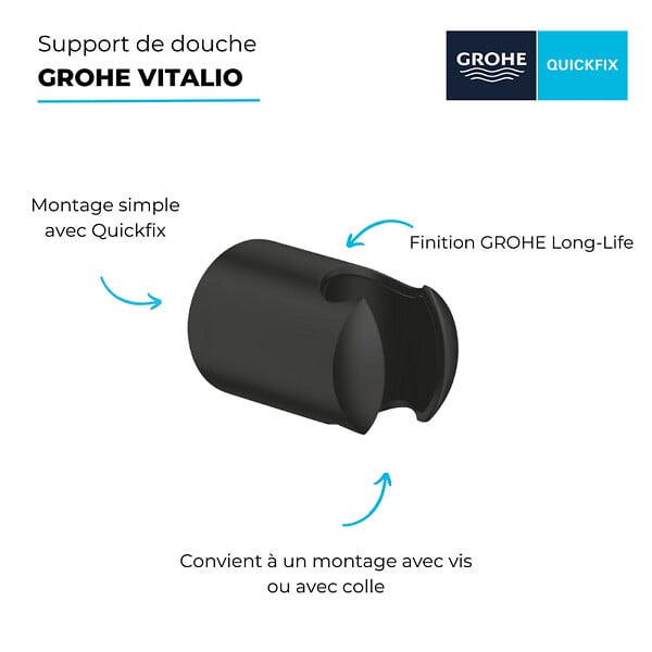 GROHE - Support mural pour douchette Vitalio noir mat + microfibre - large