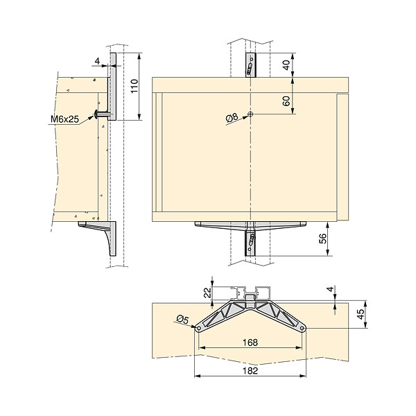 EMUCA - Kit de fixation pour 1 étagère en bois, 1 module et 1 tringle de suspension longueur 1m Zero, Zamak, Gris pierre peint - large