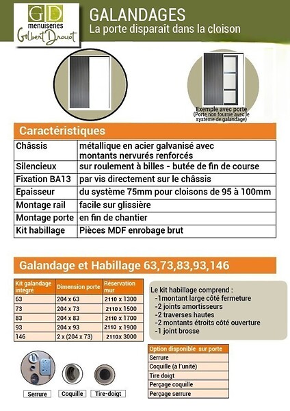 GD MENUISERIES - Porte Coulissante Ayous 3 Panneaux Gris Clair H204 x L83 cm,Galandage, kit finition - large