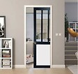 GD MENUISERIES - Porte Coulissante Atelier noir, panneau blanc Vitrée H204 x L83 cm, Galandage, kit de finition - vignette
