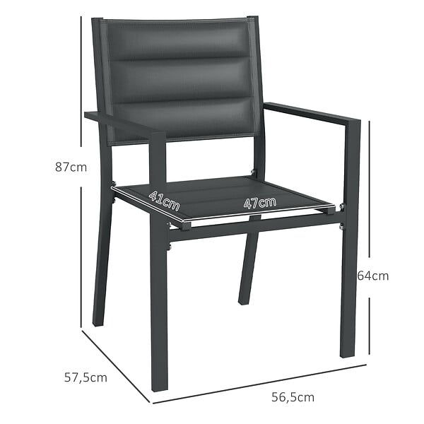 OUTSUNNY - Lot de 4 chaises de jardin empilables avec accoudoirs alu textilène gris - large