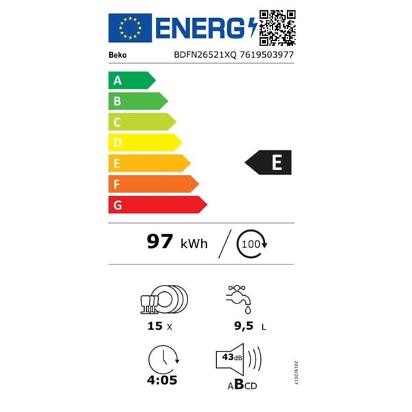 BEKO - lave-vaisselle 60cm 15 couverts 43db - BDFN26521XQ - large