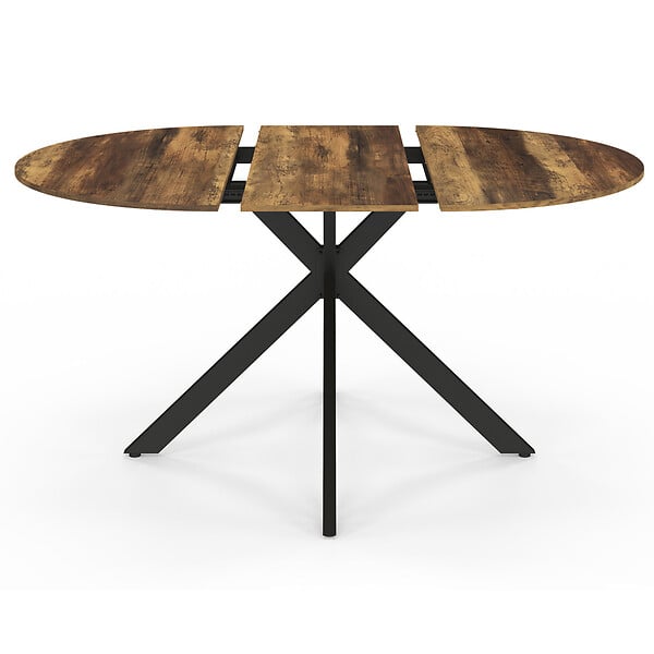 ID MARKET - Table à manger extensible ronde ALIX 4-8 personnes pied araignée noir et plateau bois foncé HAWKINS 110-150 cm - large
