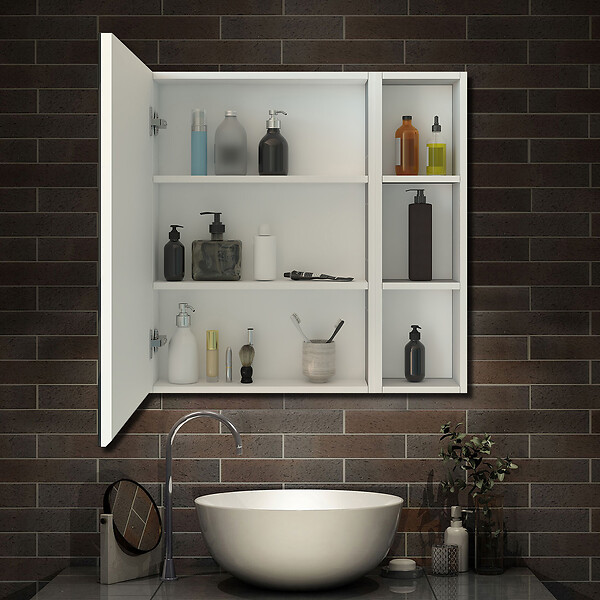 AICA SANITAIRE - AICA Armoire de Toilette Mural avec Miroir Niches Intégrées et Rangement Fermé - Moderne, Blanc, 60x70 cm - large