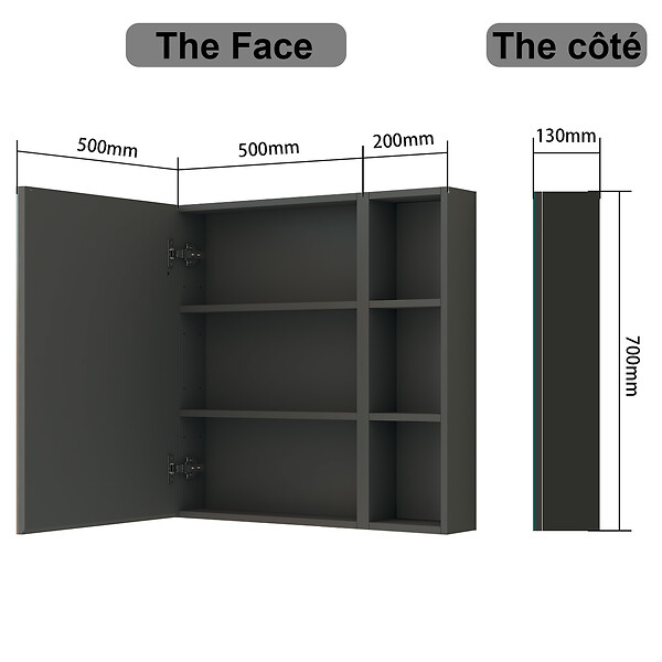 AICA SANITAIRE - AICA Armoire de Toilette Mural avec Miroir Niches Intégrées et Rangement Fermé - Moderne, Blanc, 80x70 cm - large