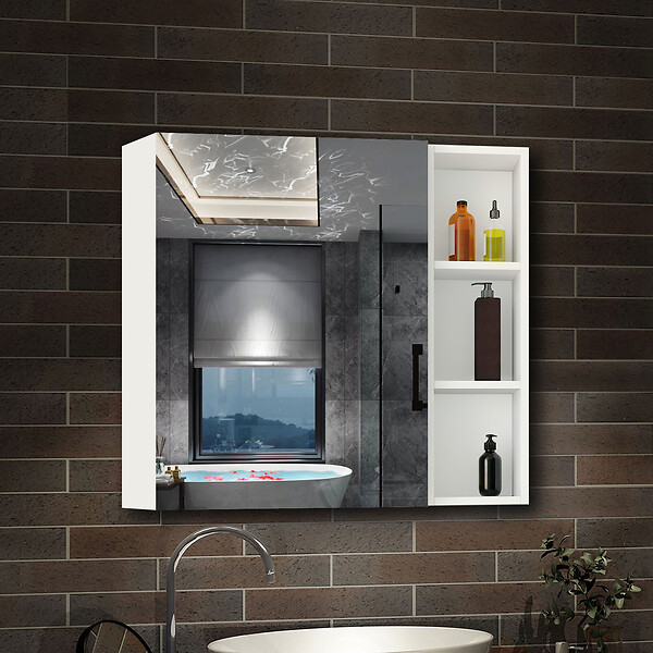 AICA SANITAIRE - AICA Armoire de Toilette Mural avec Miroir Niches Intégrées et Rangement Fermé - Moderne, Blanc, 70x70 cm - large