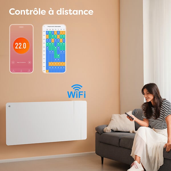 CIARRA - CIARRA CDHTD20A-W Radiateur Electrique Connecté Mural 2000W 15-20㎡ Double Cœur de Chauffe IP24 Chauffage Programable - large