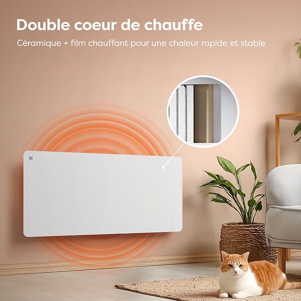 CIARRA - CIARRA CDHTD20A-W Radiateur Electrique Connecté Mural 2000W 15-20㎡ Double Cœur de Chauffe IP24 Chauffage Programable - large