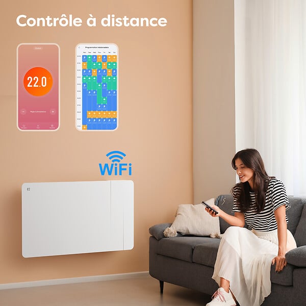 CIARRA - CIARRA CDHTD15A-W Radiateur Electrique Connecté Mural 1500W 10-15㎡ Double Cœur de Chauffe IP24 Chauffage Programable - large