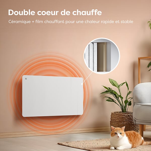 CIARRA - CIARRA CDHTD15A-W Radiateur Electrique Connecté Mural 1500W 10-15㎡ Double Cœur de Chauffe IP24 Chauffage Programable - large