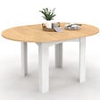 ID MARKET - Table à manger extensible ronde DONA 4-8 personnes blanche plateau façon hêtre 110-150 cm - vignette