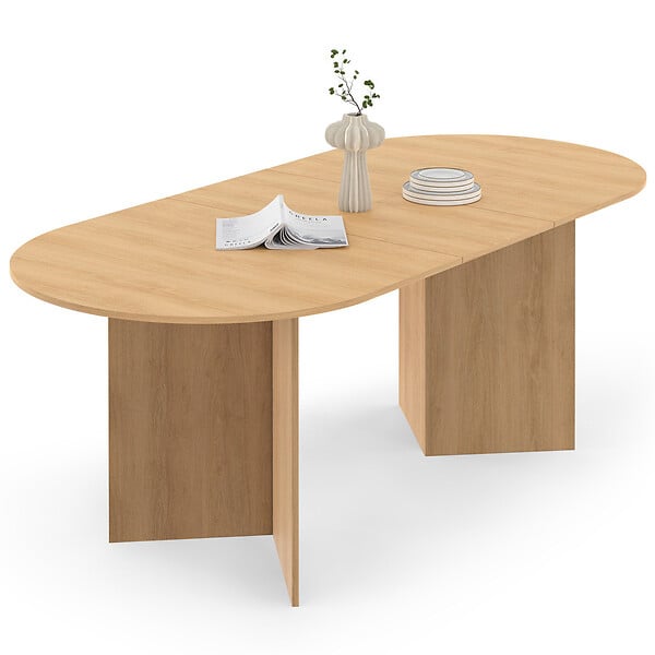 ID MARKET - Table à manger extensible ovale MARTHE 6 -10 personnes bois façon hêtre 160-200 cm - large